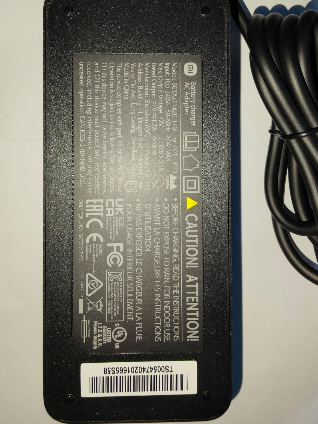 Australian Standards Approved Battery Charger 36V. 41V 1.7Ahr To Suit Various Electric Scooter Models Including Segway And Xiaomi