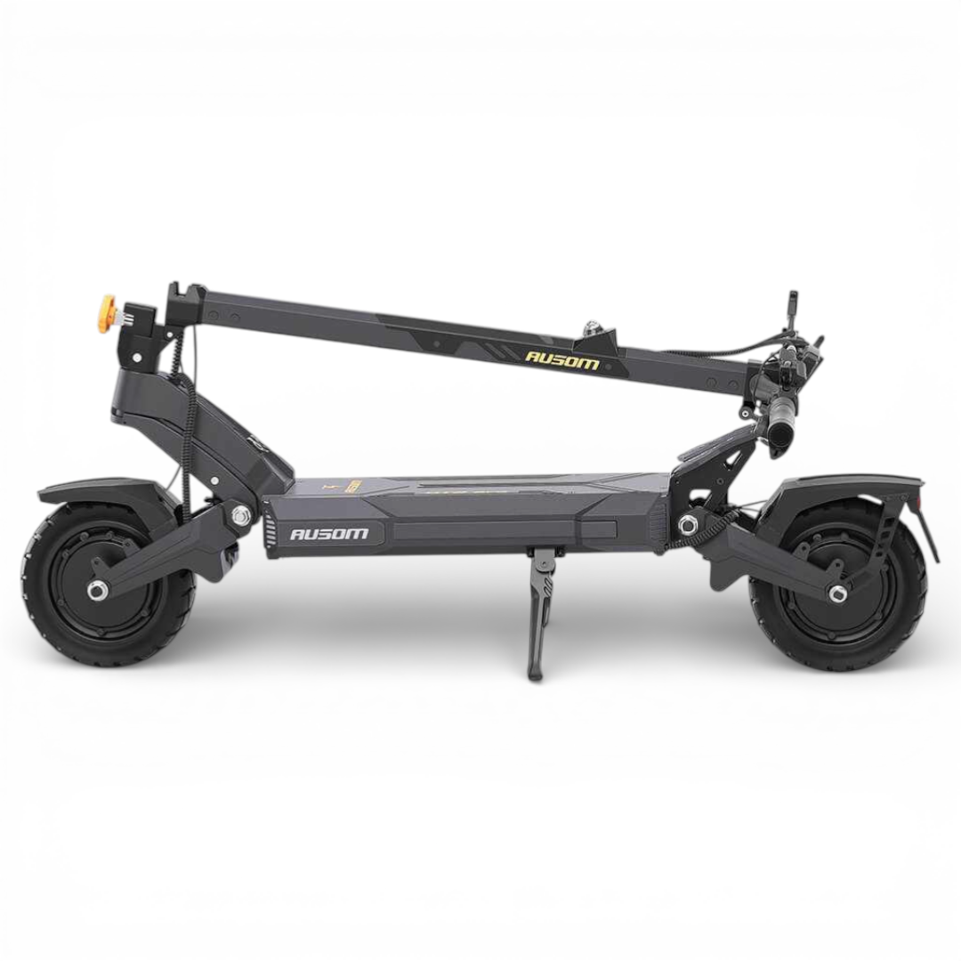 Black electric scooter with 'AUSOM' branding on a white background